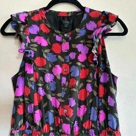 J. Crew - Black Motif Floral Dress - Size 6 - 100% Silk - Picture 4 of 7